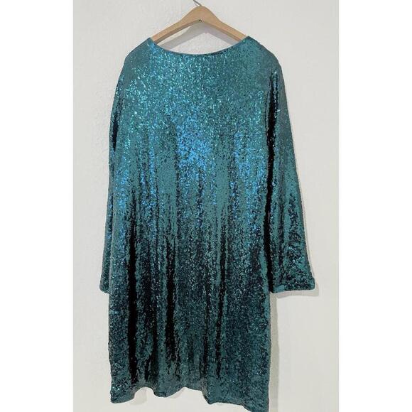 NWT Pinup Fashion Womens Sequin Dress Long Sleeve Green Coctail Plus Size 24 - Picture 2 of 15